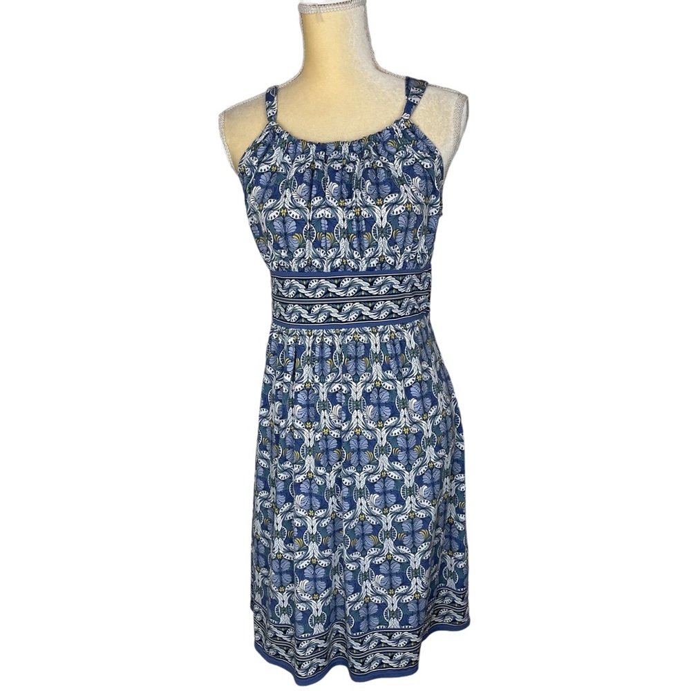 Max Studio Blue‎ Tile Print Halter Style Dress Size Small